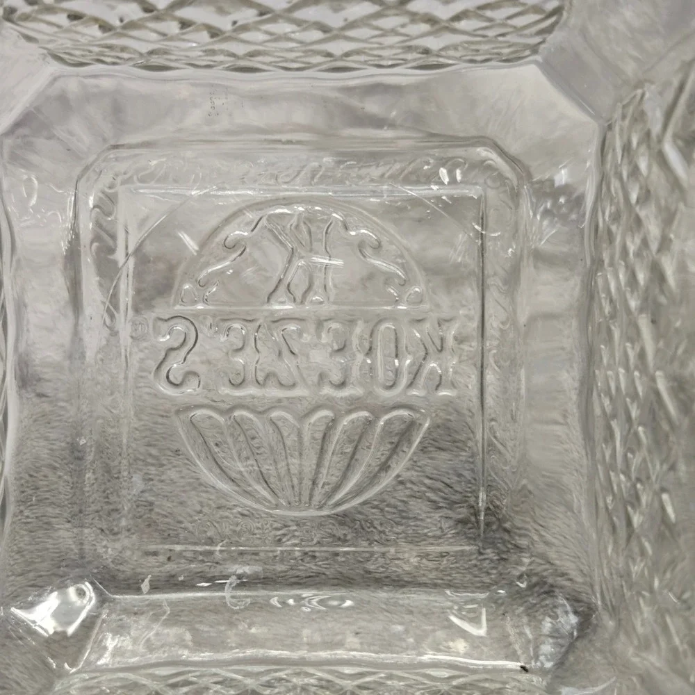 Vintage Koeze's Glass Apothecary Jar Clear Diamond Pattern Canister with Lid 8in